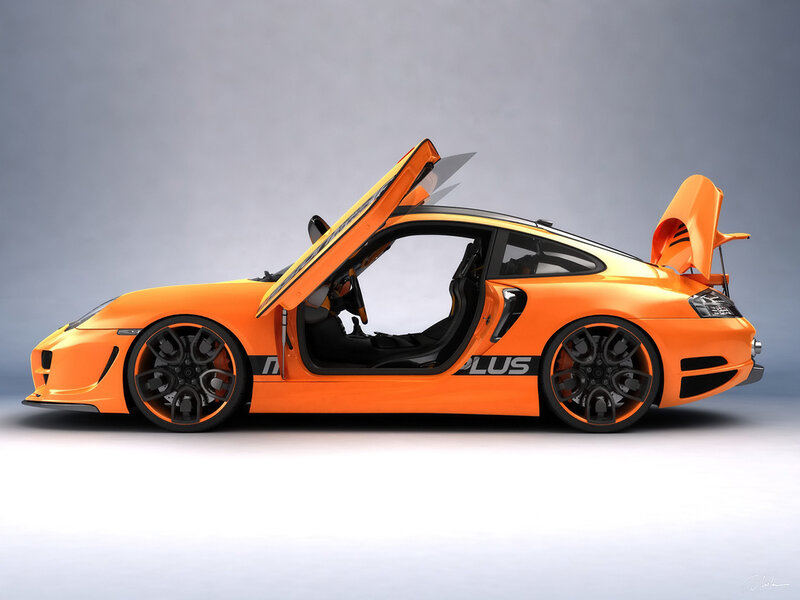 orange sports car with open doors