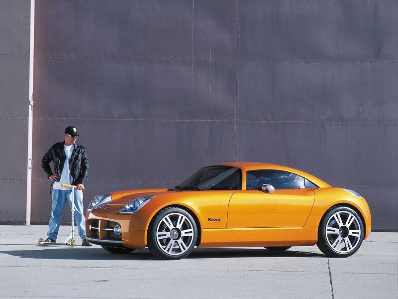 Orange sports car with scooter