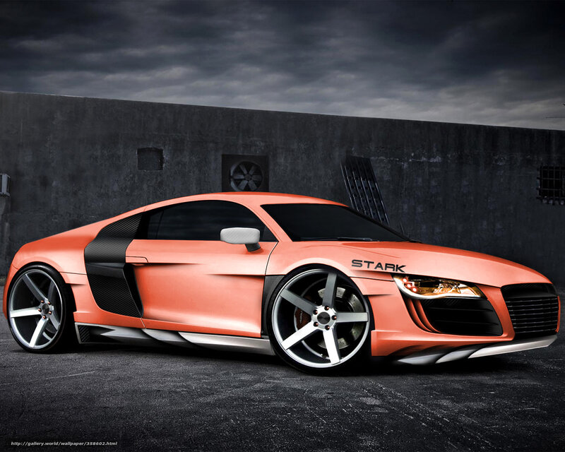 Orange sports car with Stark branding