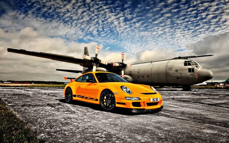 Orange Sports Car — Yellow, Dramatic, Afternoon