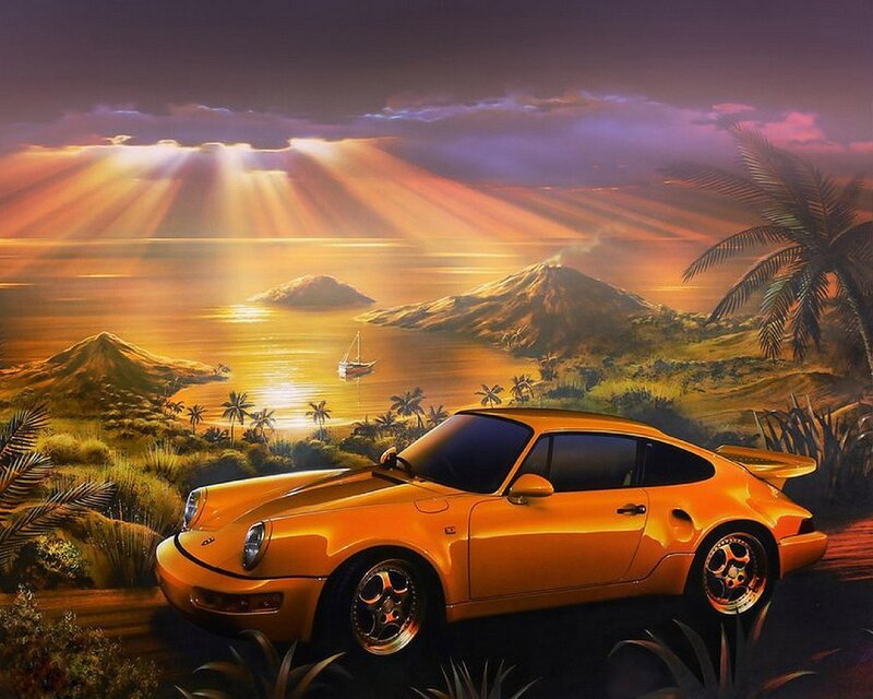 Orange Sports Car — Yellow, Dramatic, Sunset