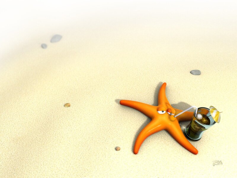 Orange Starfish on Sand — Relaxed, Afternoon