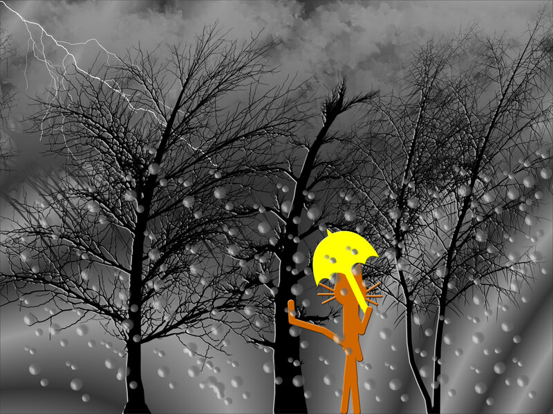 Orange Stick Figure with Umbrella
