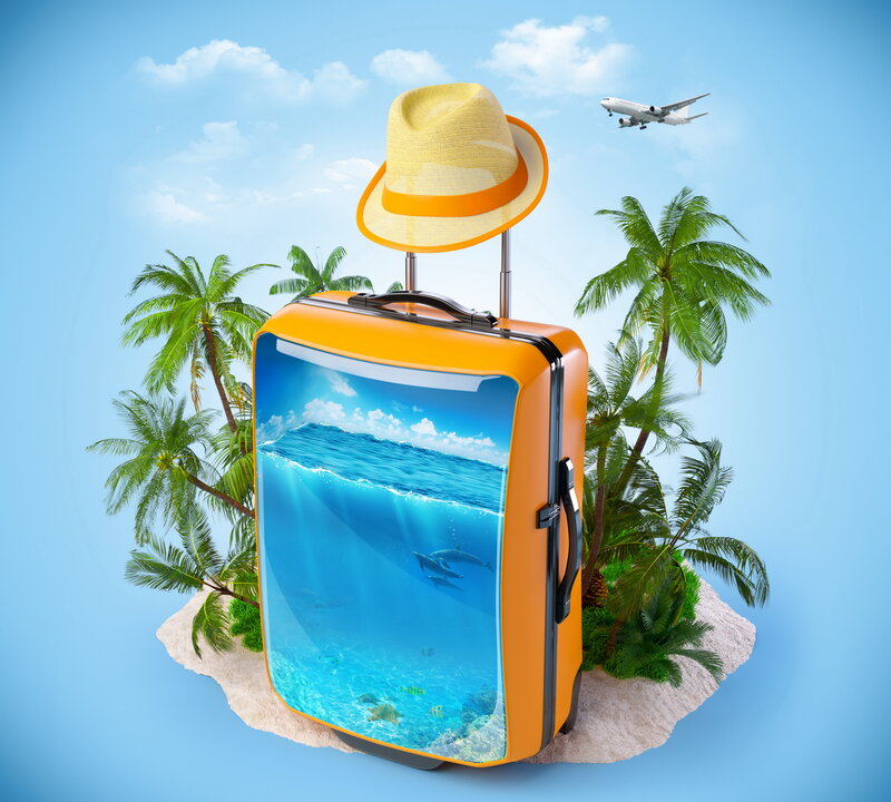 Orange Suitcase on Island