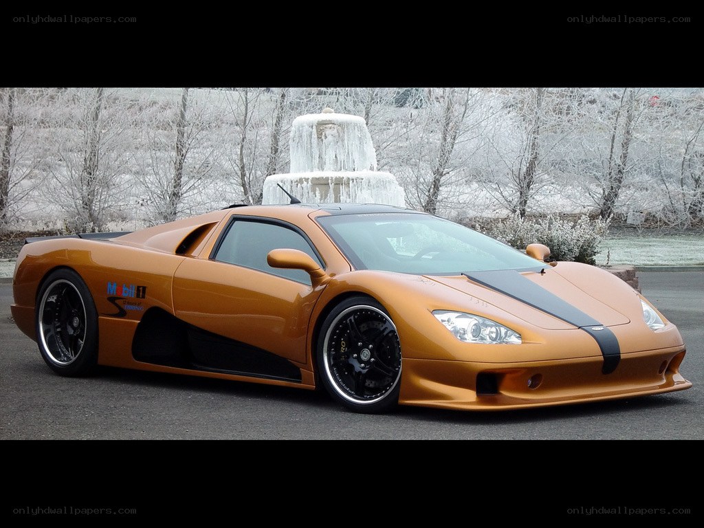 Orange supercar in winter