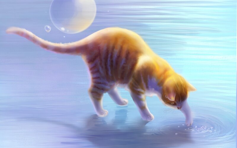 Orange Tabby Cat — Blue, Serene, Digital Art