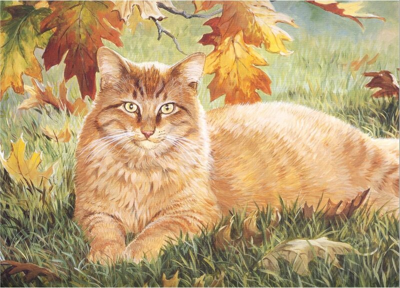 Orange Tabby Cat — Brown, Calm, Autumn, Painting