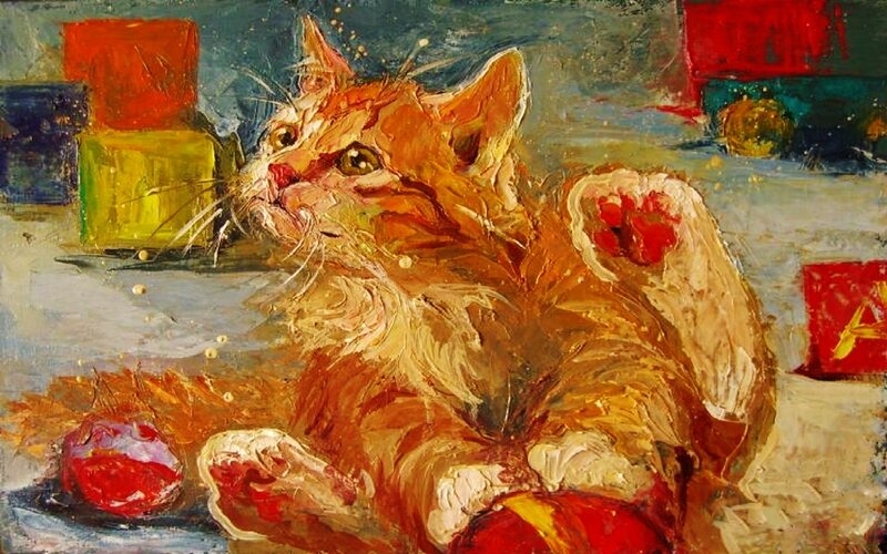 Orange Tabby Cat — Playful, Painting