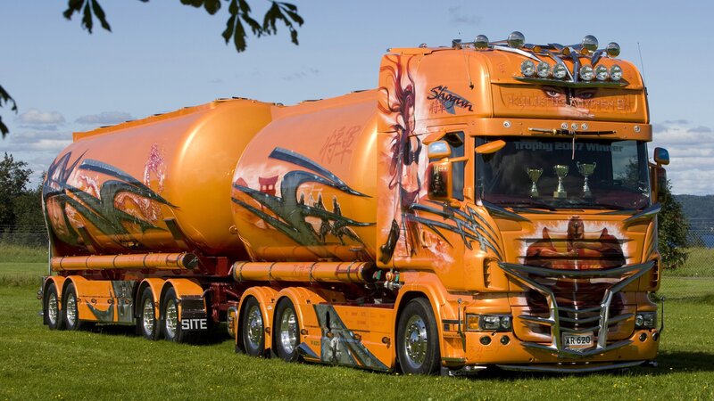 Orange Tanker Truck — Dramatic, Afternoon, Photograph, Tanks, Grille