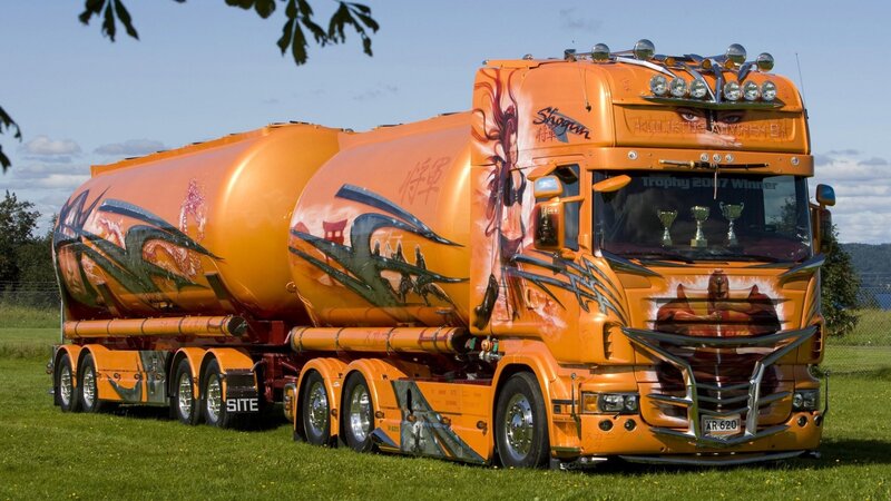 Orange Tanker Truck — Dramatic, Afternoon, Photograph