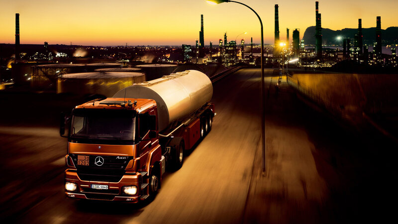Orange Tanker Truck — Dramatic, Sunset, Photograph