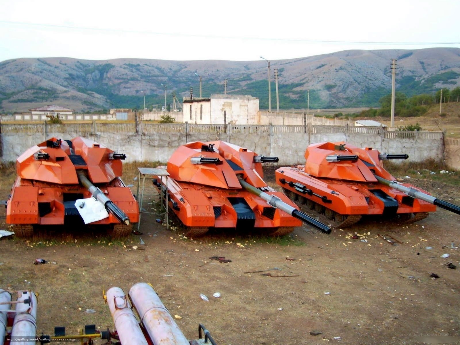 Orange tanks in a yard