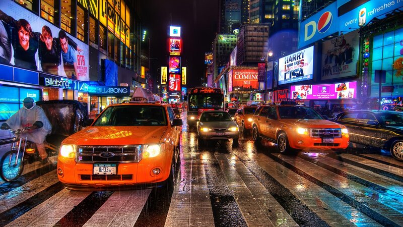Orange Taxi in Rain