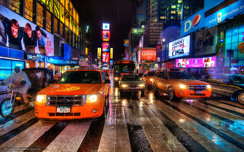 Orange Taxis in Rain — Dramatic