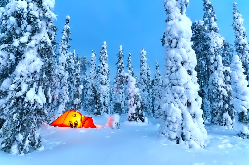 Orange Tent in Snow — White