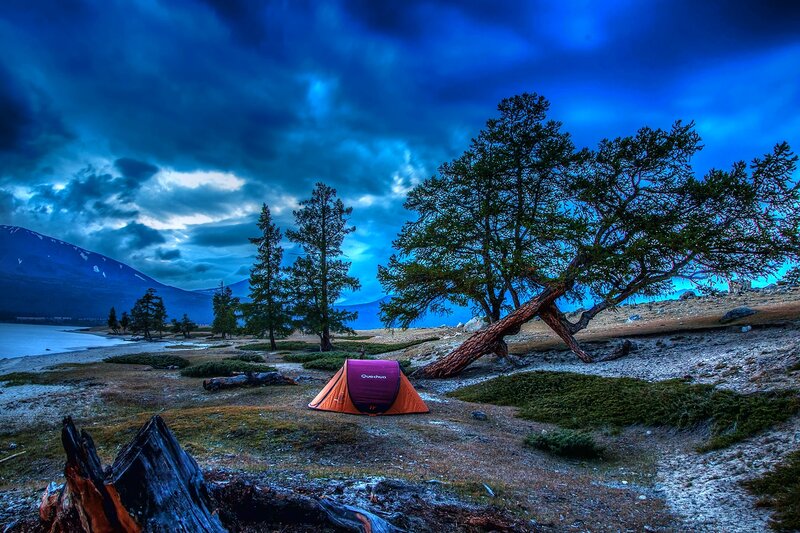 Orange Tent on Shore