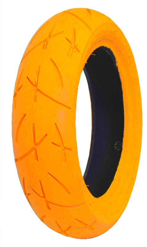 orange tire with tread pattern