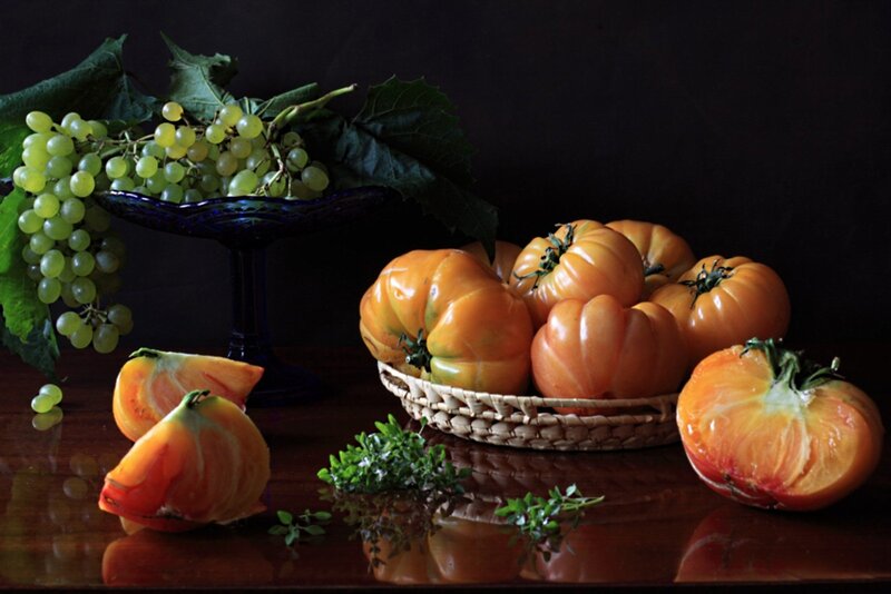 Orange Tomatoes and Grapes