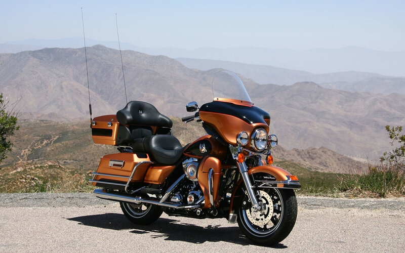 Orange Touring Motorcycle — Serene, Afternoon, Photograph, Mountains, Roadside
