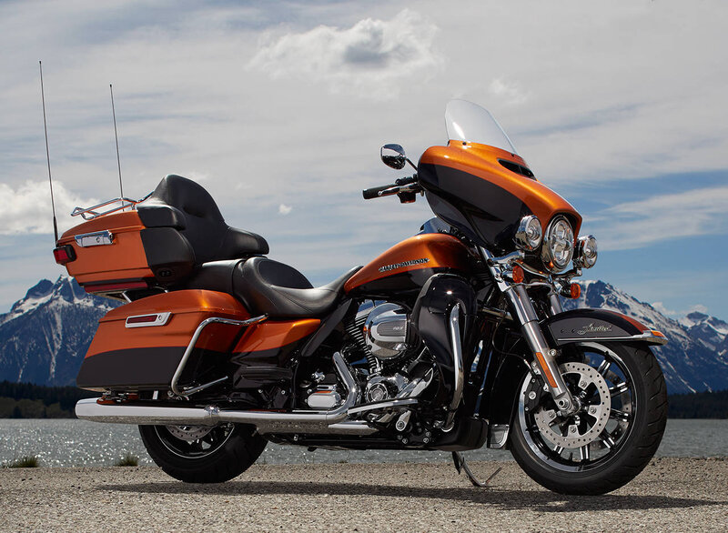 Orange Touring Motorcycle — Serene, Afternoon, Photograph