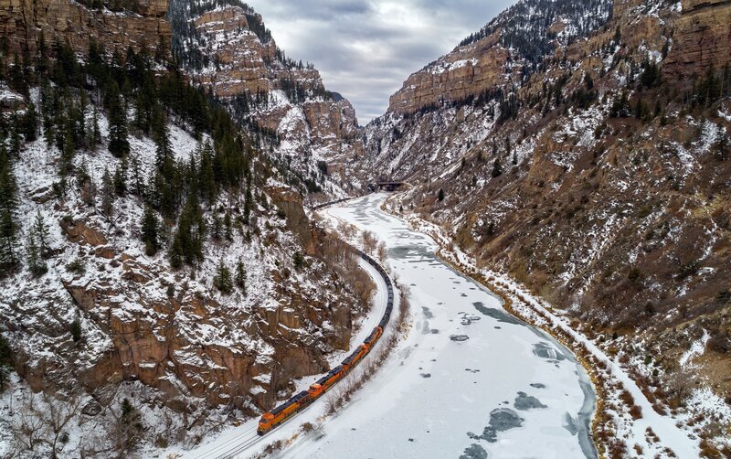 Orange Train in Canyon — White
