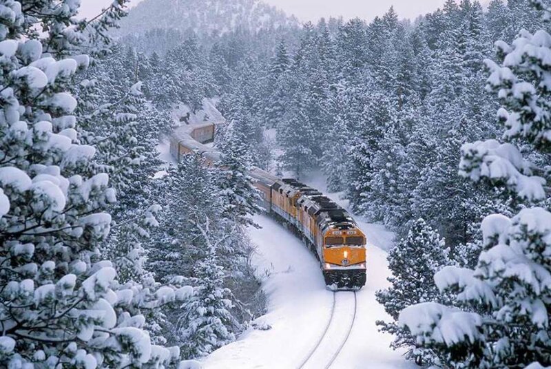 Orange Train in Snow