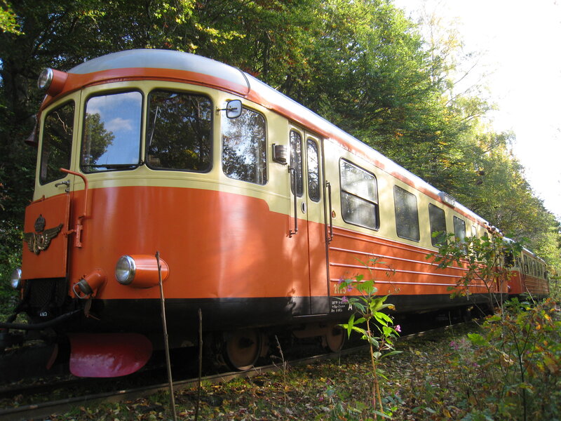 Orange Train on Tracks — Serene