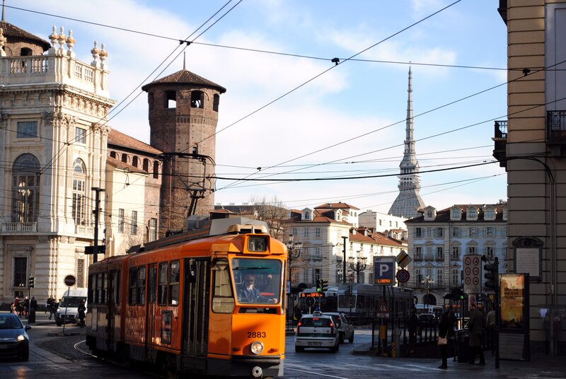 Orange Tram in City — Urban