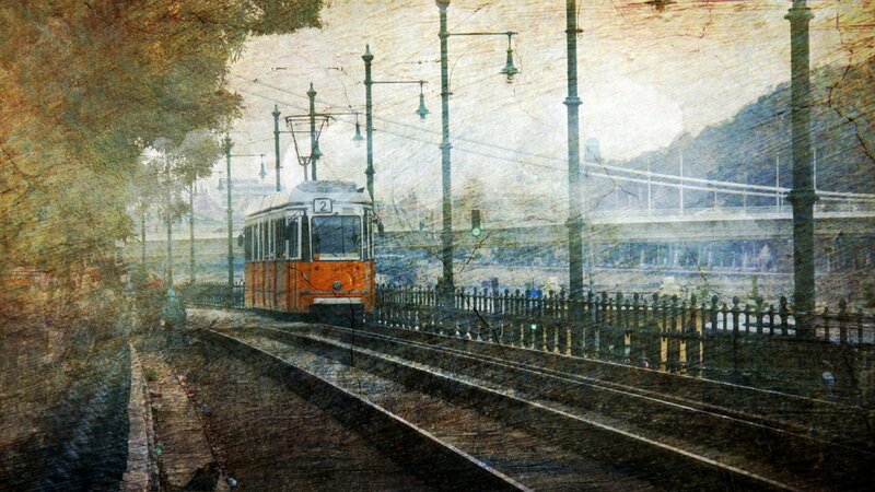 Orange Tram on Tracks
