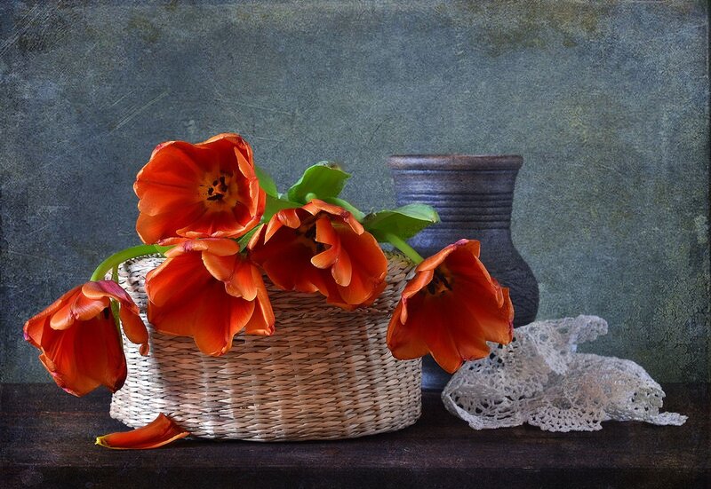Orange Tulips in Basket