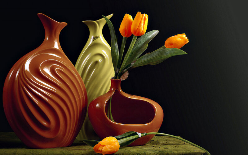 Orange Tulips in Vases