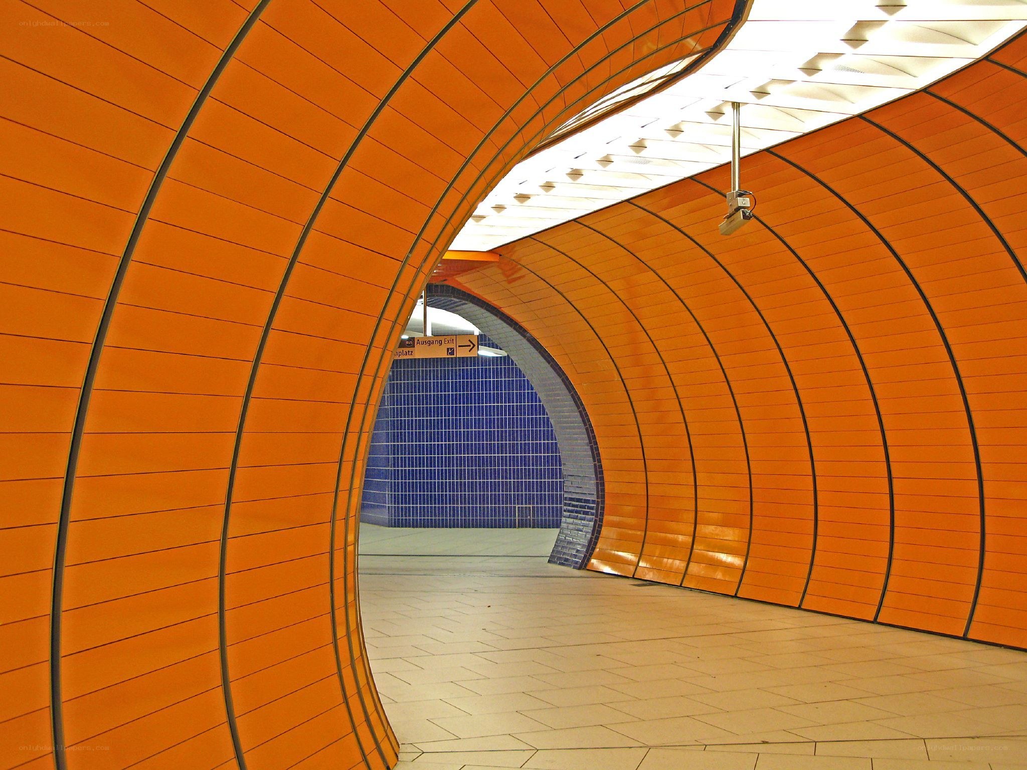 Orange tunnel in subway station
