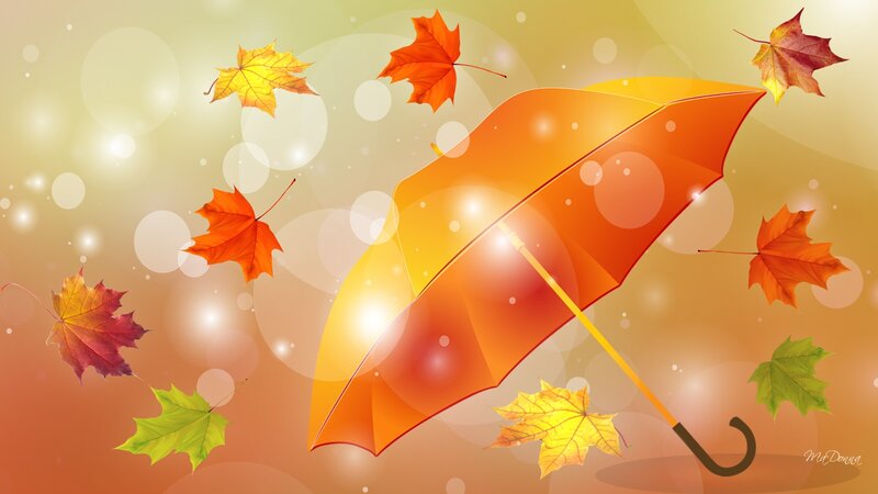 Orange Umbrella with Leaves