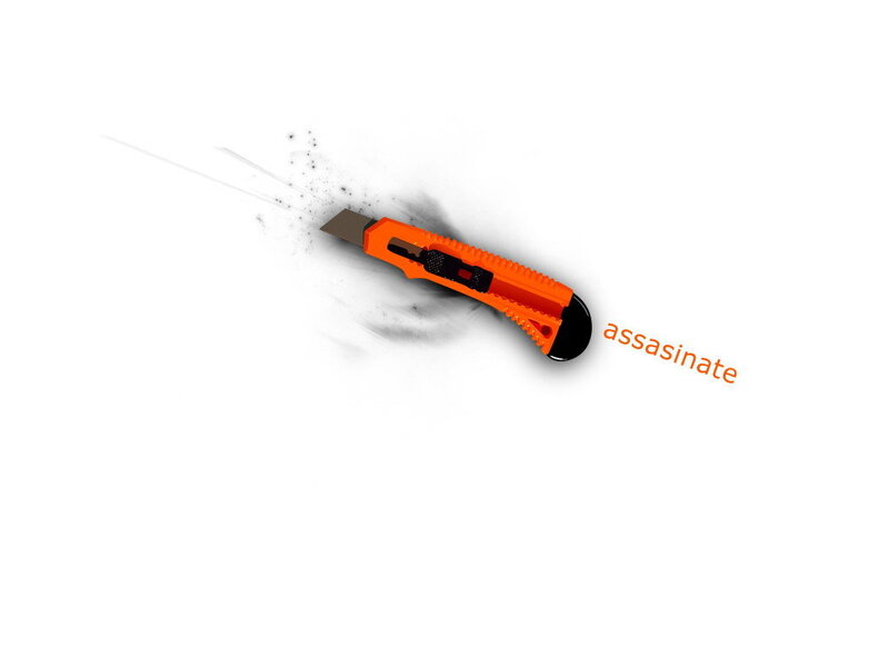 Orange utility knife with text