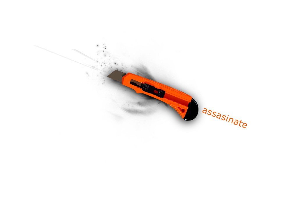 Orange utility knife with text