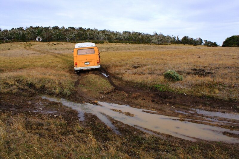 Orange Van in Mud