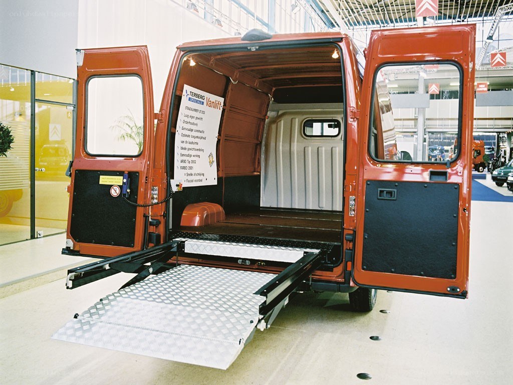 Orange van with ramp