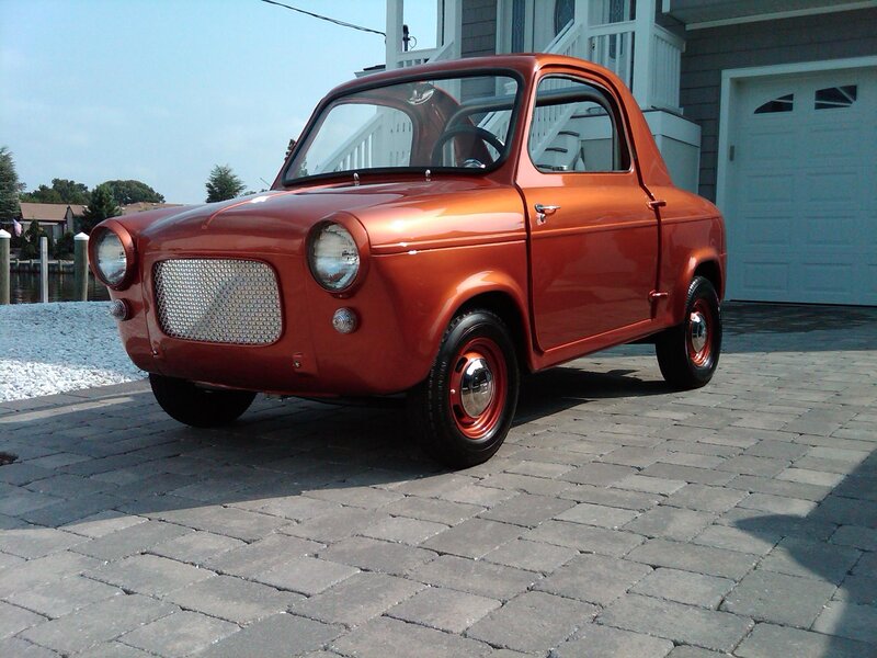 Orange Vintage Car — Calm, Afternoon, Photograph, House