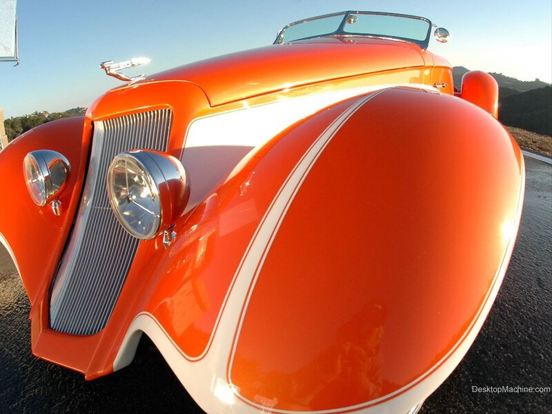orange vintage car front view
