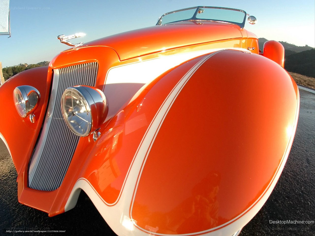 orange vintage car front view