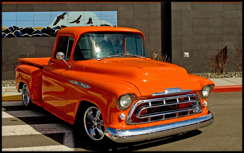 Orange Vintage Pickup Truck — Dramatic, Afternoon
