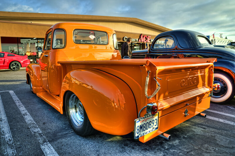 Orange Vintage Pickup Truck — Dramatic, Sunset