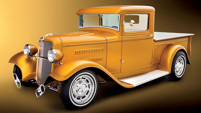 Orange Vintage Pickup Truck — Gold, Dramatic