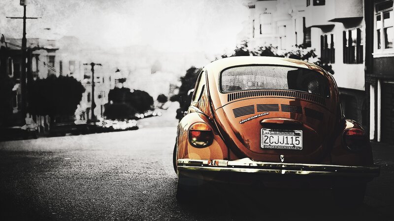 Orange Volkswagen Beetle — Brown