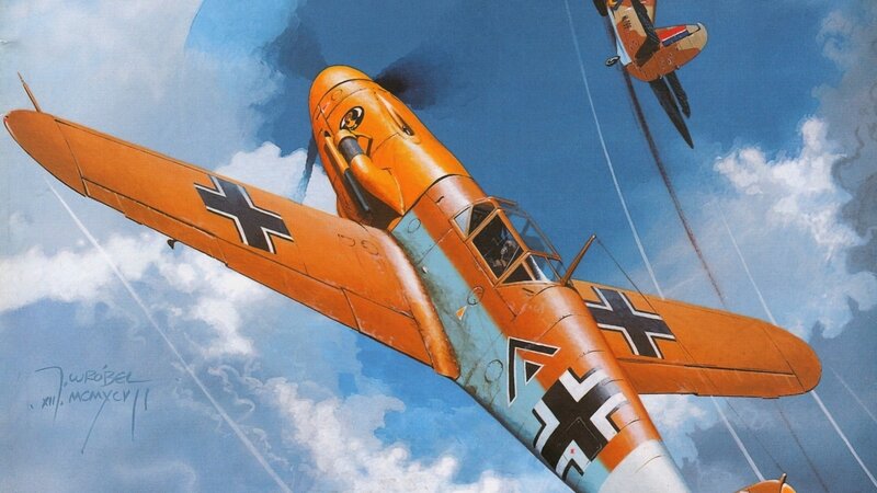 Orange Warplane in Flight