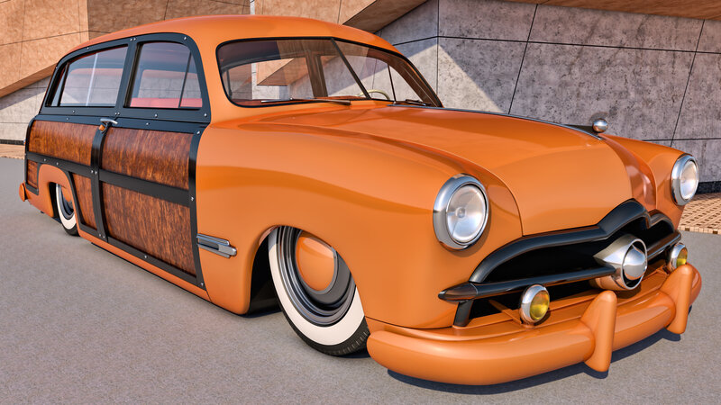 Orange Wood-paneled Car