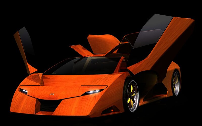 Orange Wood-textured Sports Car
