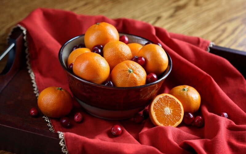 Oranges and Cranberries in Bowl