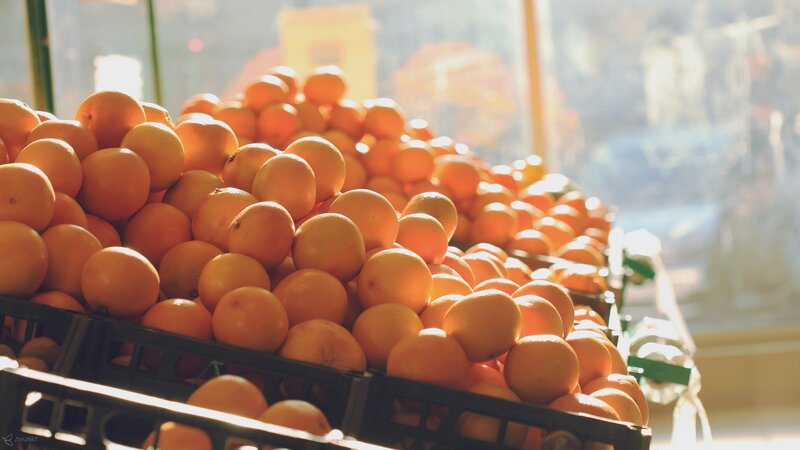 Oranges in a market display