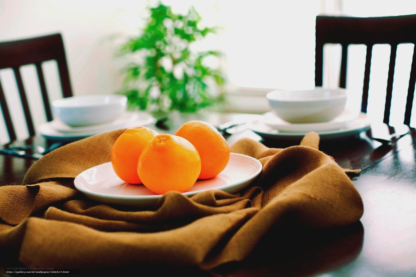 Oranges on a table setting